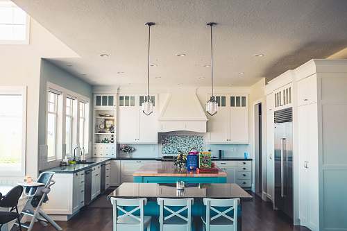 home kitchen with island and table kitchen