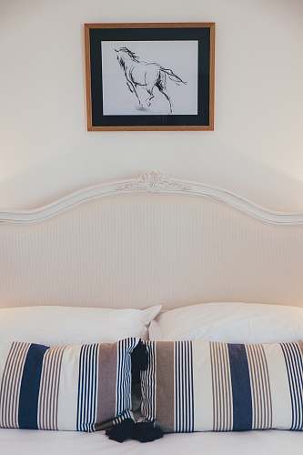art white and multicolored striped bed pillows cushion