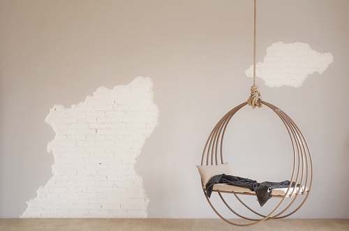 grey white hanging bench with stainless steel base design
