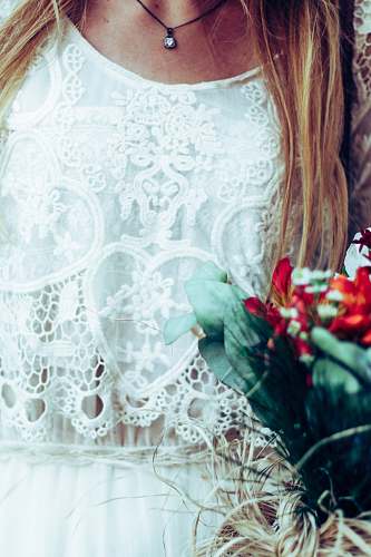 flower woman in white lace top wedding dress
