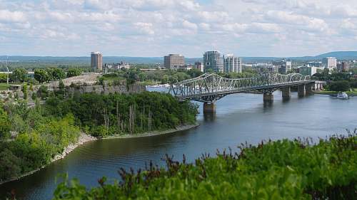 river steel bridge, body of water, and city during daytime urban