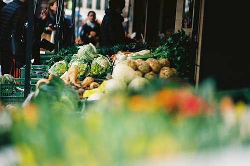 human green vegetable on display in tilt shift lens person