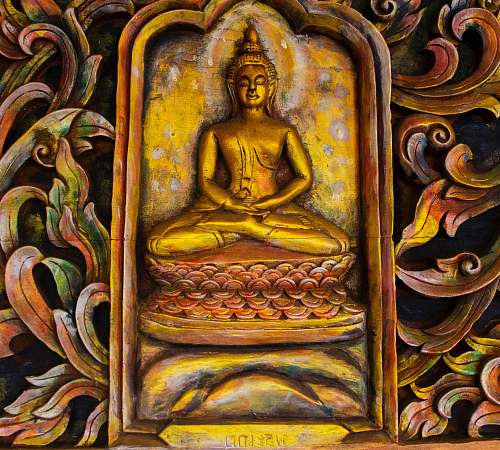 painting brass Buddha embossed wall decor architecture