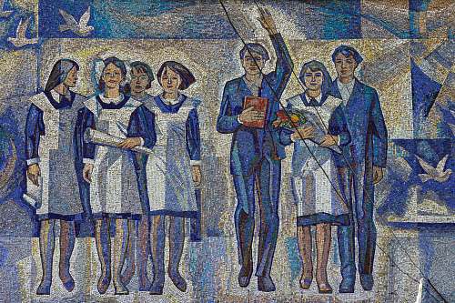 mosaic drawing of women and men tile