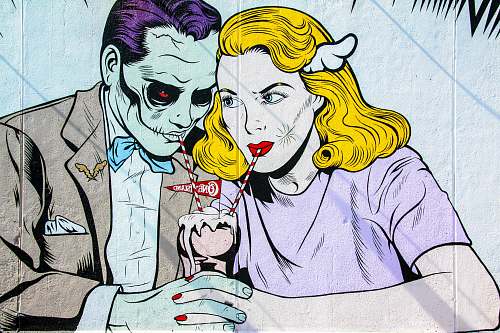 graffiti man and woman character drinking photo coney island