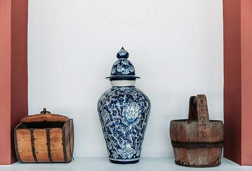 pottery teal and blue floral floor vase porcelain