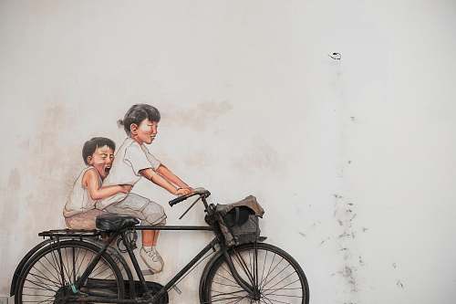 bike two children riding bicycle painting bicycle