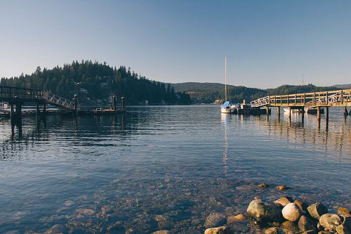 body of water with wooden docks during daytime