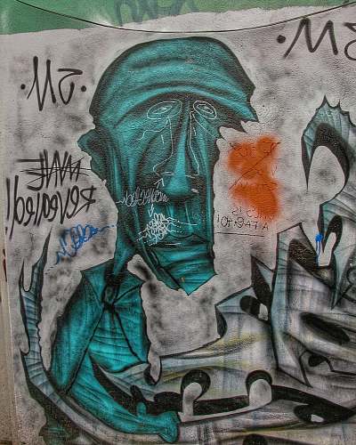 wall gray and teal textile graffiti