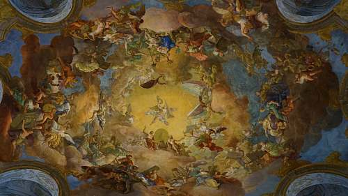 painting low angle view of Gothic painting at the ceiling national library of austria