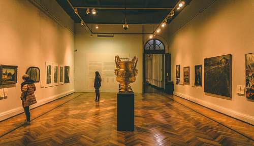 floor two persons inside art gallery human
