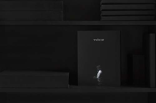 black Shelf with books that is dark except for 