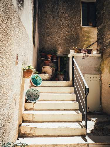 handrail white concrete stairs scenery staircase