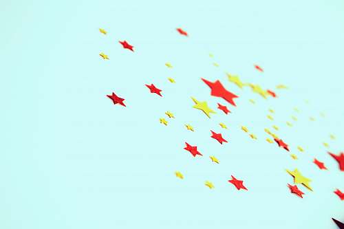 confetti red and yellow stars bird